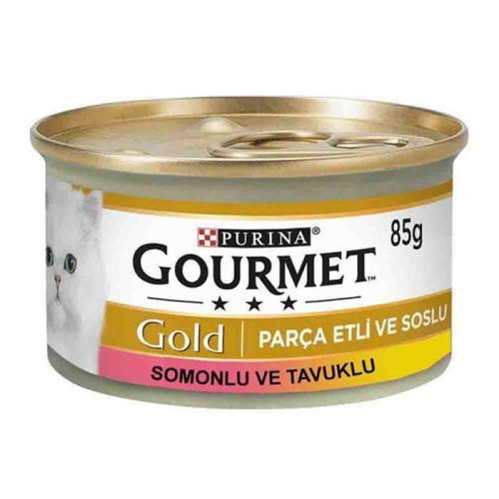 GOURMET Parça Etli Soslu Somonlu ve Tavuklu Kedi Konservesi 85 gr