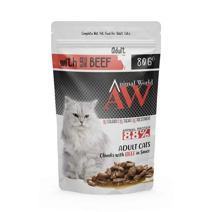 Animal World Jöle İçinde Parça Sığır Etli Yetişkin Kedi Konservesi 80gr