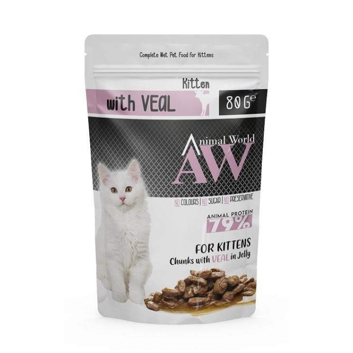 Animal World Pounch Sterilised Jöleli Parça Sığır Etli Kısırlaştırılmış Kedi Yaş Mama 80gr