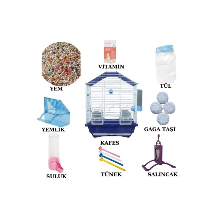 EVCİLHOME PREMİUM KAFES SETİ BOL AKSESUARLI KAFES BAŞLANGIÇ SETİ