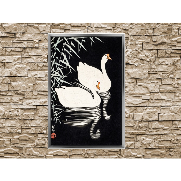 Ohara Koson White Chinese geese baskı Çerçeve Seçeneği,DuvarSanatı, Büyük KanvasTablosuÇERÇEVELİ