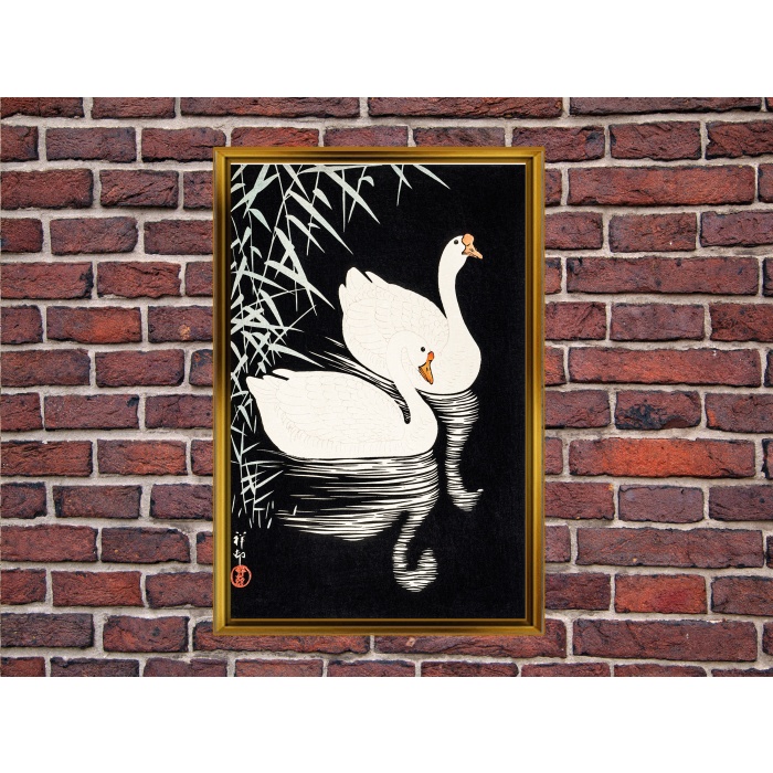 Ohara Koson White Chinese geese baskı Çerçeve Seçeneği,DuvarSanatı, Büyük KanvasTablosuÇERÇEVELİ