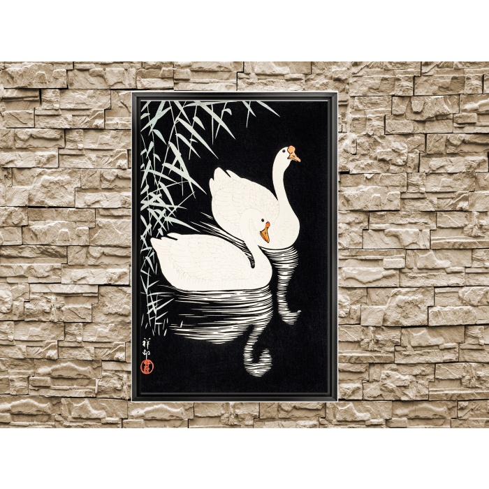 Ohara Koson White Chinese geese baskı Çerçeve Seçeneği,DuvarSanatı, Büyük KanvasTablosuÇERÇEVELİ