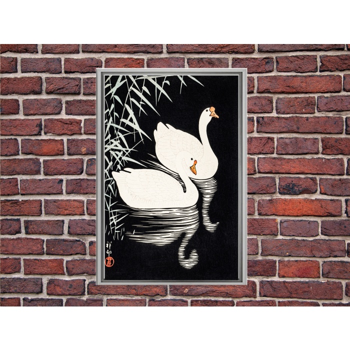 Ohara Koson White Chinese geese baskı Çerçeve Seçeneği,DuvarSanatı, Büyük KanvasTablosuÇERÇEVELİ