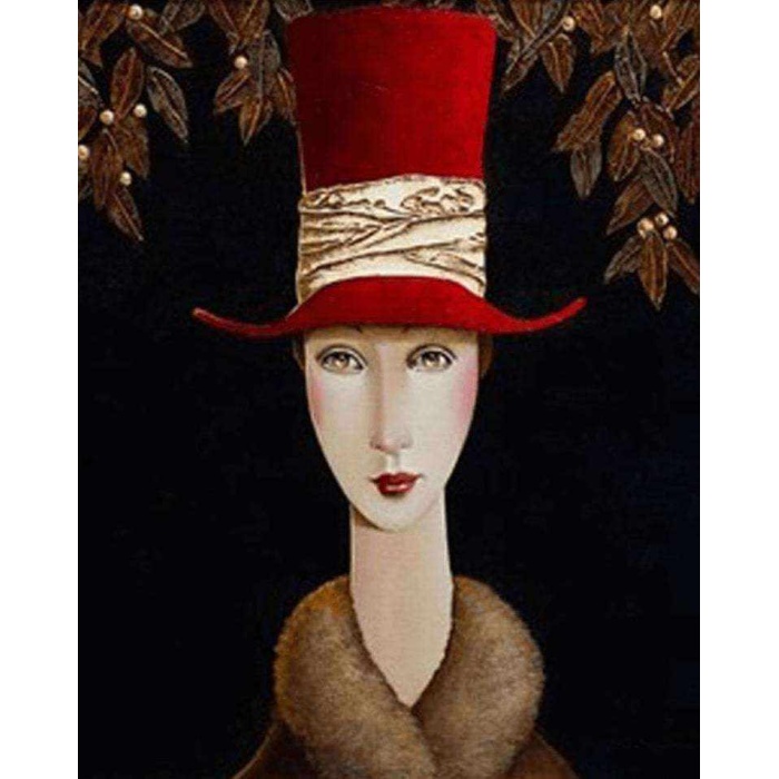 Canvas Kırmızı Şapkalı Kadın Sayılarla Boyama Seti Rulo 70 x 90 cm