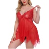 Seksi Kırmızı Tül Dantel Babydoll Gecelik 15507