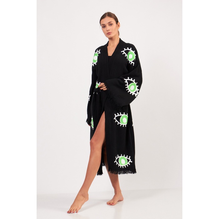 Green Eye Pamuklu Müslin Kimono Siyah