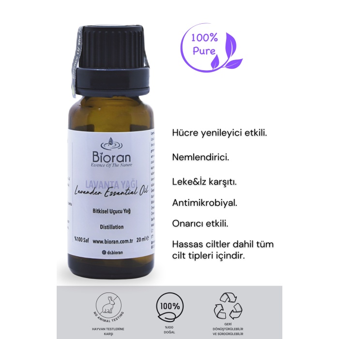 Lavanta Yağı % 100 Saf Bitkisel Uçucu Yağ 20 Ml. (LAVENDER ESSENTİAL OİL)