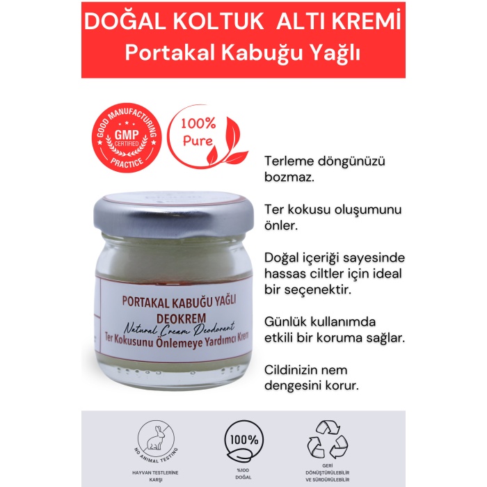 Portakal Kabuğu Yağlı Krem Deodorant 40 Ml. %100 Doğal