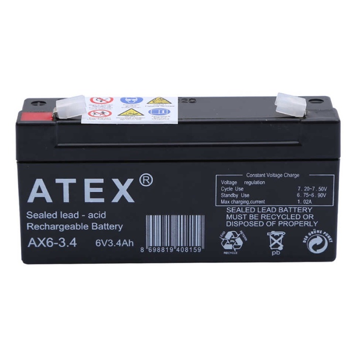 ATEX AX6-3.4 6 VOLT - 3.4 AMPER YATIK AKÜ (12.5X6X3CM) (4549)