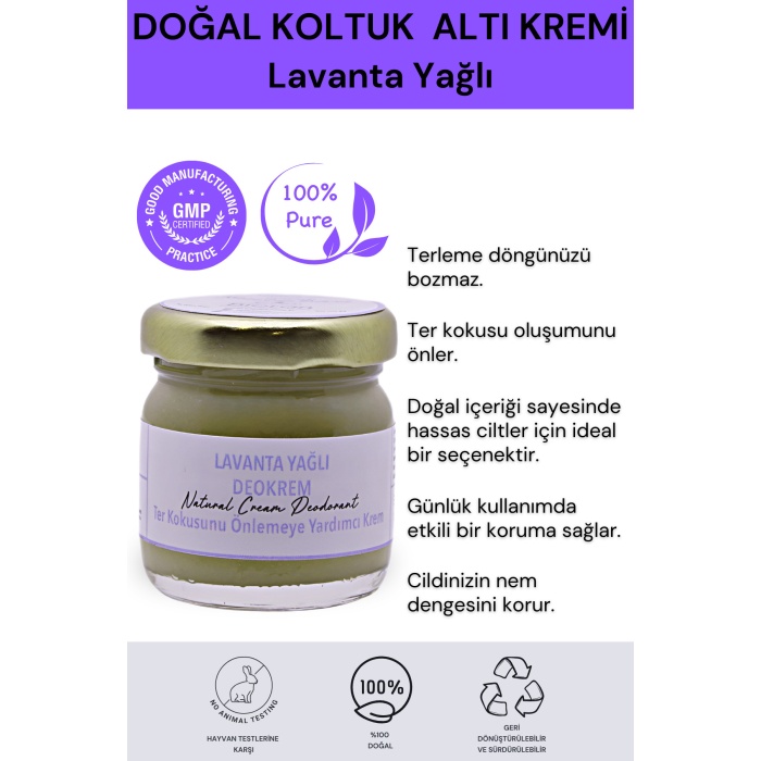 Lavanta Yağlı Krem Deodorant 40 Ml. %100 Doğal