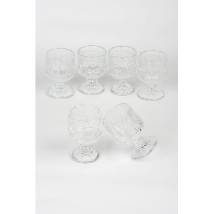 Ayaklı Kahve Yanı Bardağı Kristal Kesim Shot Bardak 7cm x 4 cm 6 Lı Set