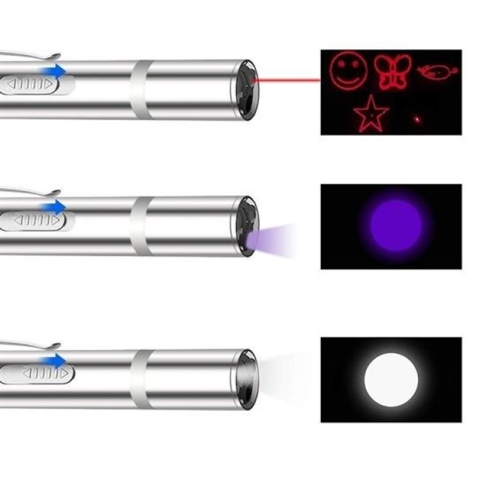 TOPTANBULURUM Usb İle Şarj Edilebilen 3In 1 Kırmızı Işık +Beyaz Led Meşale Işık + Uv El Feneri Kedi Lazeri