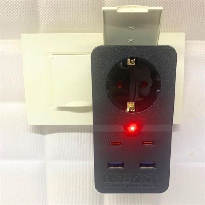 TOPTANBULURUM Isıya Dayanıklı Termal Akım Korumalı 1 Priz Girişli 2 USB Girişli 2 TYPE-C Girişli Pirz