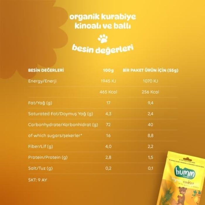 Humm Organik Ballı ve Kinoalı Kurabiye 55 Gr