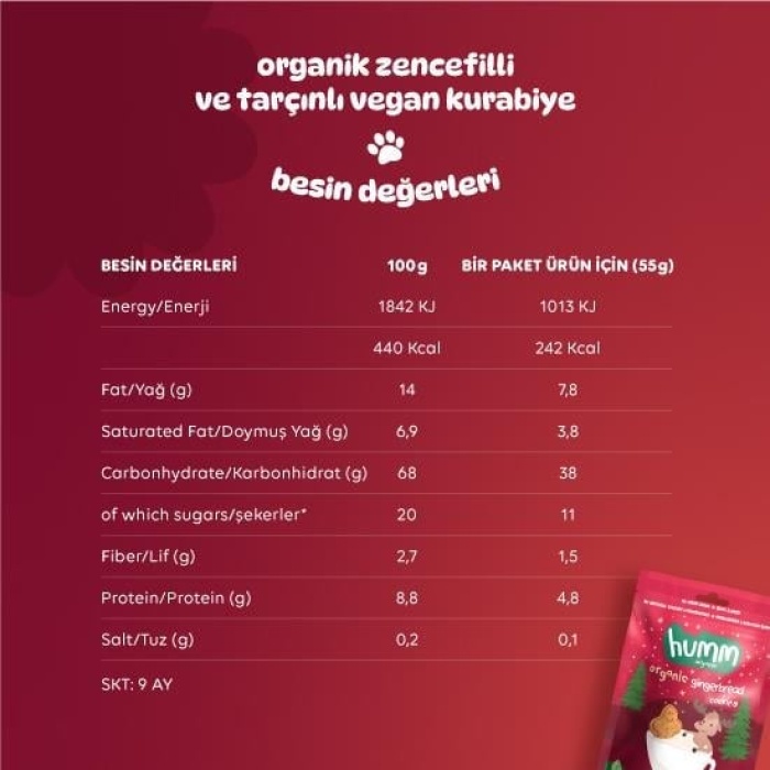 Humm Organik Zencefilli ve Tarçınlı Vegan Kurabiye 55 Gr