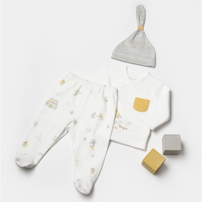 Bibaby Biorganic Penguin Club 3Lü Bebek Set 73336 Ekru Gri