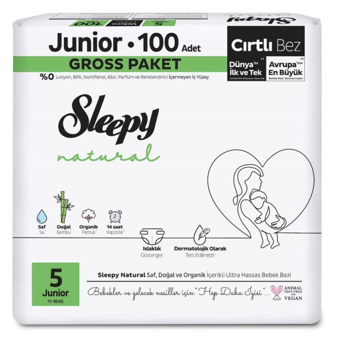 Sleepy Natural Bebek Bezi Gross Paket 5 Beden 11-18 Kg 100 Adet