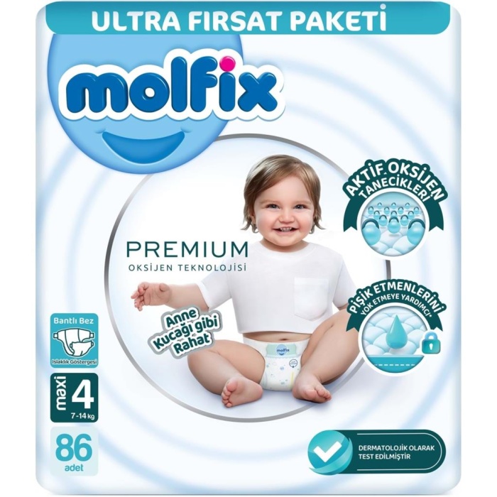 Molfix Premium Bebek Bezi Ultra Fırsat Paketi 4 Beden 7-14 Kg 86 Adet