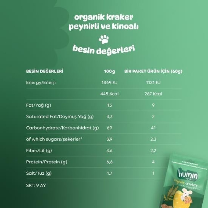 Humm Organik Peynirli Kinoalı Kraker 60 Gr