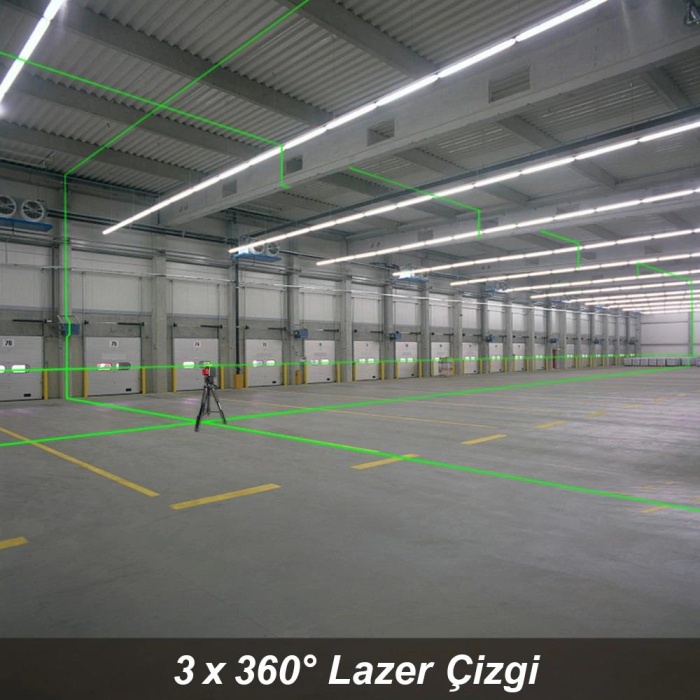 KOBB KBL34G 40 Metre Profesyonel Li-ion Şarjlı 3X360⁰ Otomatik Hizalamalı Yeşil Çapraz Çizgi Lazer Distomat