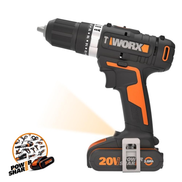 WORX WX370.1 20Volt/2.0Ah. Li-ion Çift Akülü Profesyonel Şarjlı Darbeli Matkap