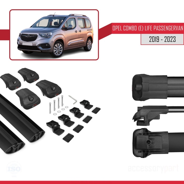 Opel Combo (E) Life PASSENGERVAN 2019-2023 Arası ile uyumlu ACE-1 Ara Atkı Tavan Barı SİYAH