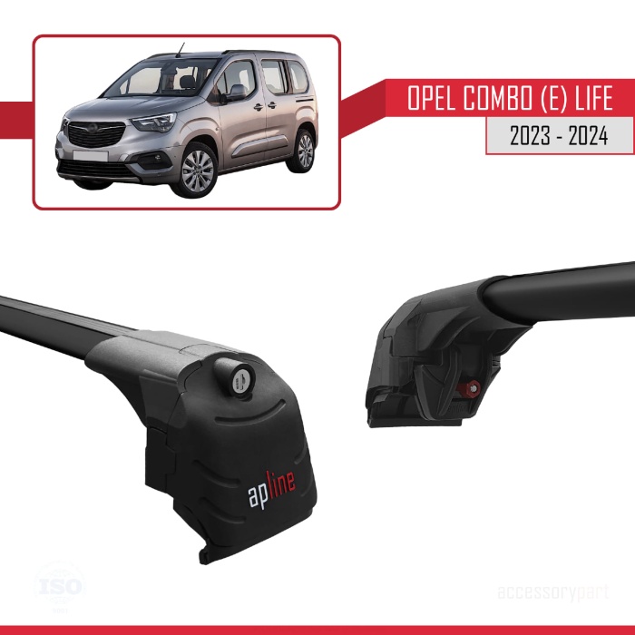 Opel Combo (E) Life 2023 ve Sonrası ile uyumlu ACE-2 Ara Atkı Tavan Barı SİYAH