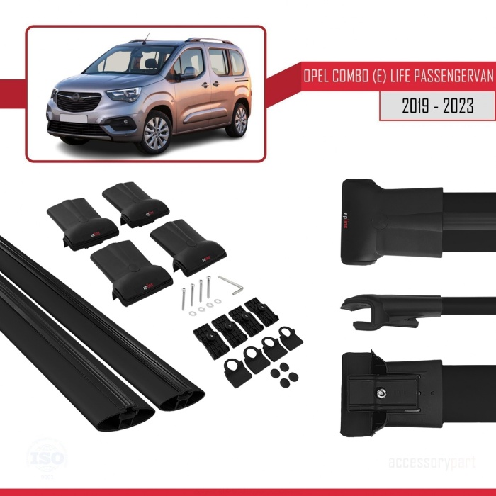 Opel Combo (E) Life PASSENGERVAN 2019-2023 Arası ile Uyumlu FLY Model Ara Atkı Tavan Barı SİYAH