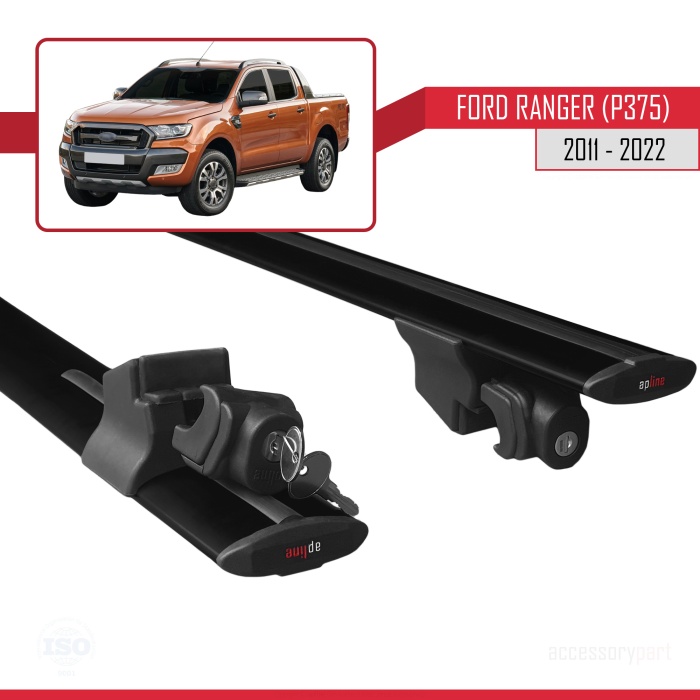 Ford Ranger 2011-2022 Arası ile uyumlu HOOK Model Anahtar Kilitli Ara Atkı Tavan Barı SİYAH