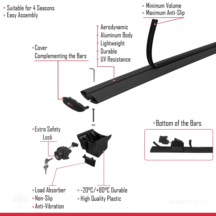 Ford Ranger 2011-2022 Arası ile uyumlu HOOK Model Anahtar Kilitli Ara Atkı Tavan Barı SİYAH