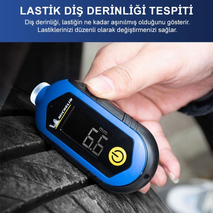 Michelin MC27001 3,6V Li-ion 150PSI Şarjlı Dijital Lastik Basınç ve Derinlik Ölçer