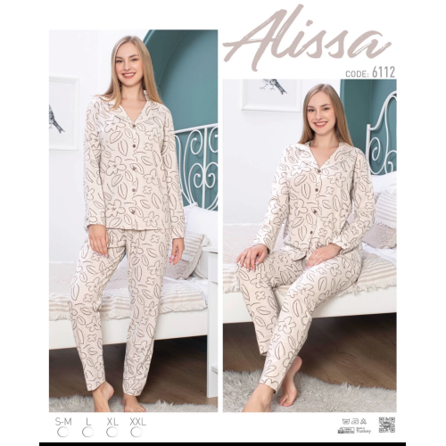 Alissa 6112 Bayan Çiçek Desenli Patlı Uzun Kol Pijama Takımı