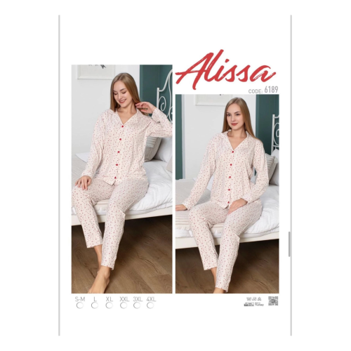 Alissa 6189 Bayan Önü Düğmeli Çiçek Desenli Pijama Takımı