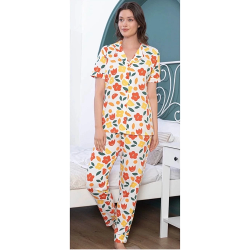 Alissa 6138 Kadın Çiçek Desenli Patlı Pijama Takımı