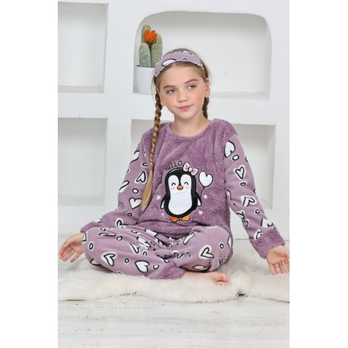 Kapitex 4992 Kız Çocuk Penguenli Polar Uzun Kol Pijama Takımı