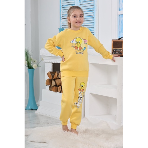 Kapitex 6181 Kız Çocuk Twety Baskılı Uzun Kol Pijama Takımı