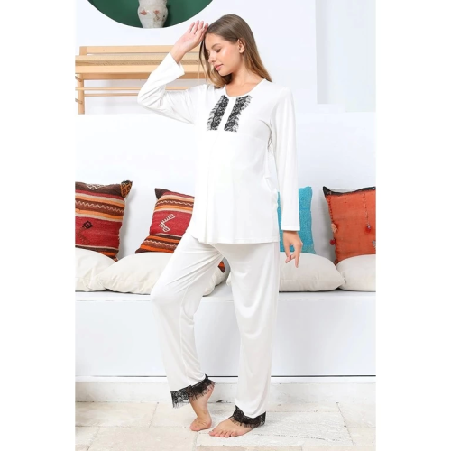 Mommysh 55711 Kadın Lohusa Saten Sabahlıklı Pijama Takımı