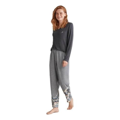 Nautıca W618 Kadın Patlı V Yaka Uzun Kollu Pijama Takımı