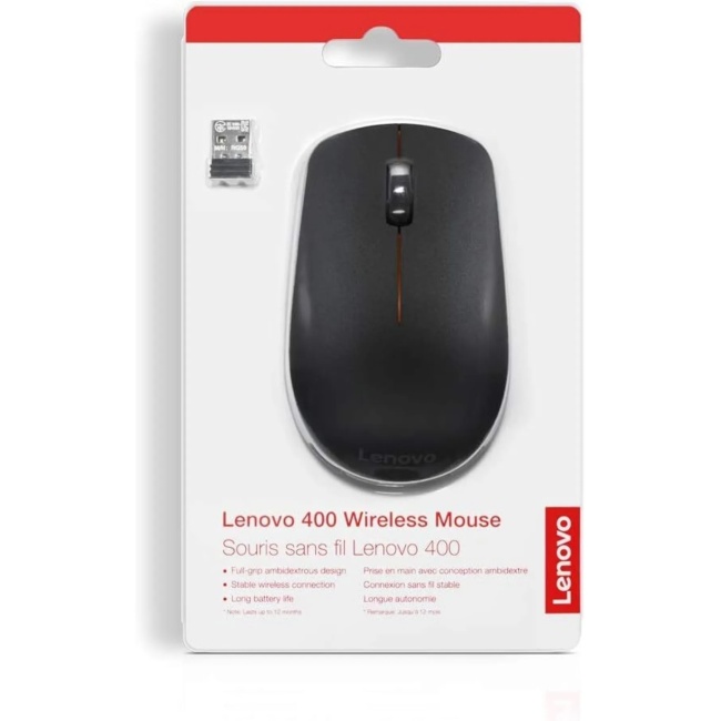 Lenovo 400 Wireless Mouse, Kablosuz Fare, 2,4 GHz, 1200 DPI, Siyah