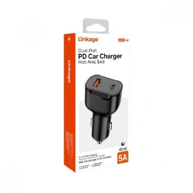 Lİnkage Lkc-41 Çift Çıkışlı 25W Type-C , 18W USB Süper Hızlı Araç Şarj Cihazı