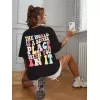 Kadın Bisiklet Yaka Baskılı T-shirt - Siyah