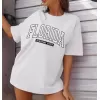 Kadın Bisiklet Yaka Baskılı T-shirt - Beyaz