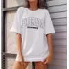 Kadın Bisiklet Yaka Baskılı T-shirt - Beyaz
