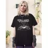 Kadın Bisiklet Yaka Baskılı T-shirt - Siyah