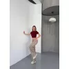 Osy Modal Yumuşak Dokulu Kumaş Nakış işlemeli Rahat Bol Paça Eşofman Pantalon - Bej