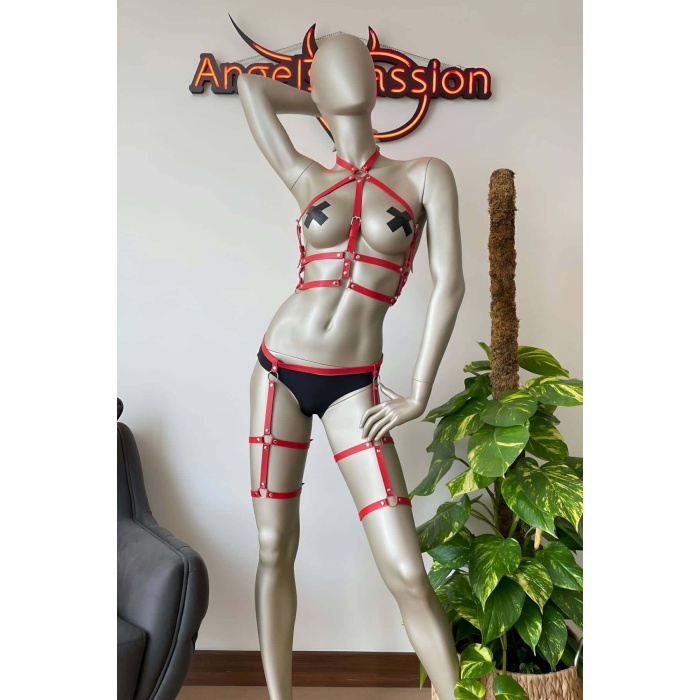 Fantazi Deri Jartiyer ve Göğüs Harness Takım - APFT272