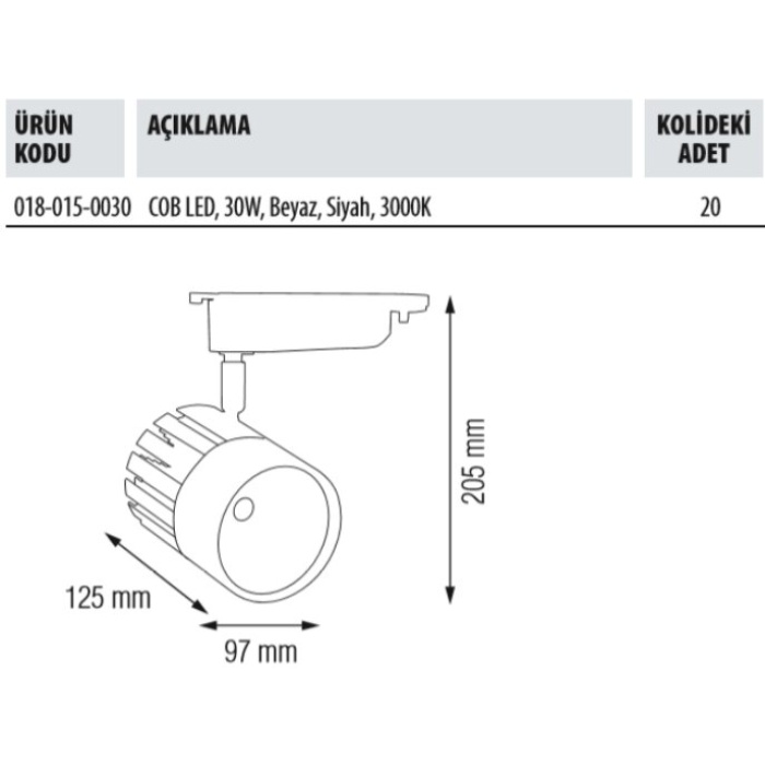 HOROZ SIDNEY-30W GÜNIŞIĞI RAY ARMATÜR (BEYAZ KASA)