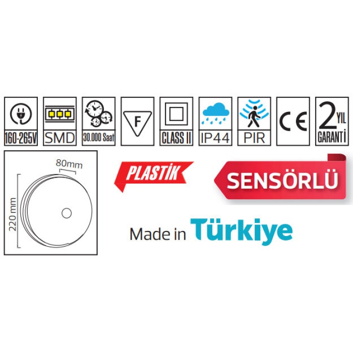 HOROZ BOLKAR-20W BEYAZ SENSÖRLÜ GLOP ARMATÜR (BEYAZ KASA)