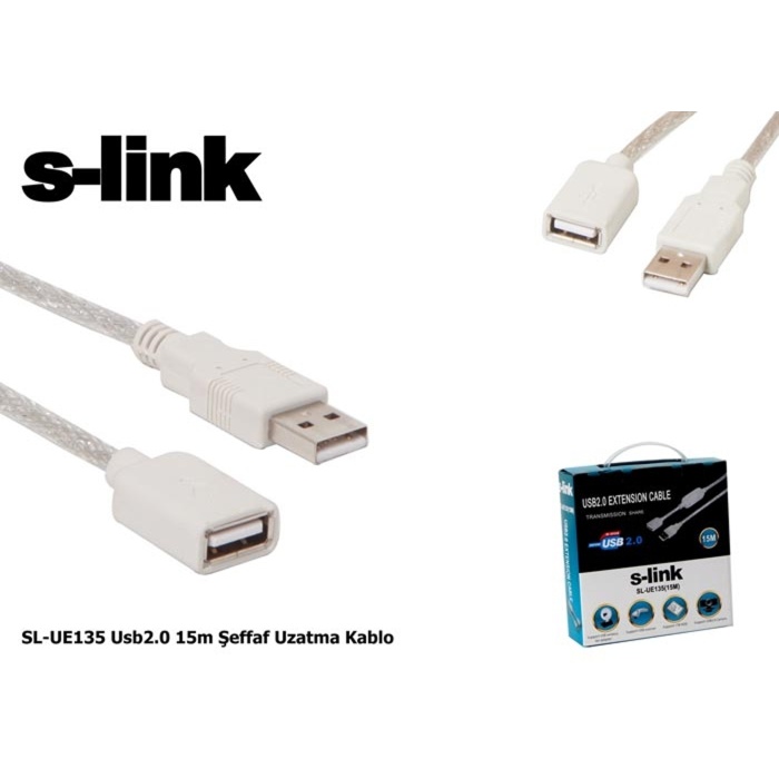 S-link SL-UE135 15mt 2.0 Usb Şeffaf Uzatma Kablosu